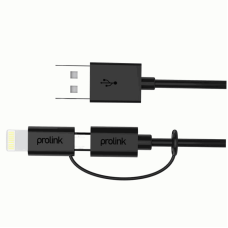 PROLINKϾ� USB A MALE TO B MICRO REVERSIBLE + MFI LIGHTNING CABLE (1M)