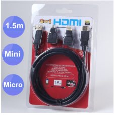 1.5M HIGH SPEED 3 IN 1 HDMI TO MINI HDMI + MICRO HDMI ADAPTER CABLE