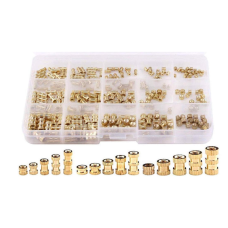 250 PCS M2 M3 M4 FEMALE THREAD BRASS KNURLED THREADED INSERT EMBEDMENT NUTS ASSORTMENT KIT